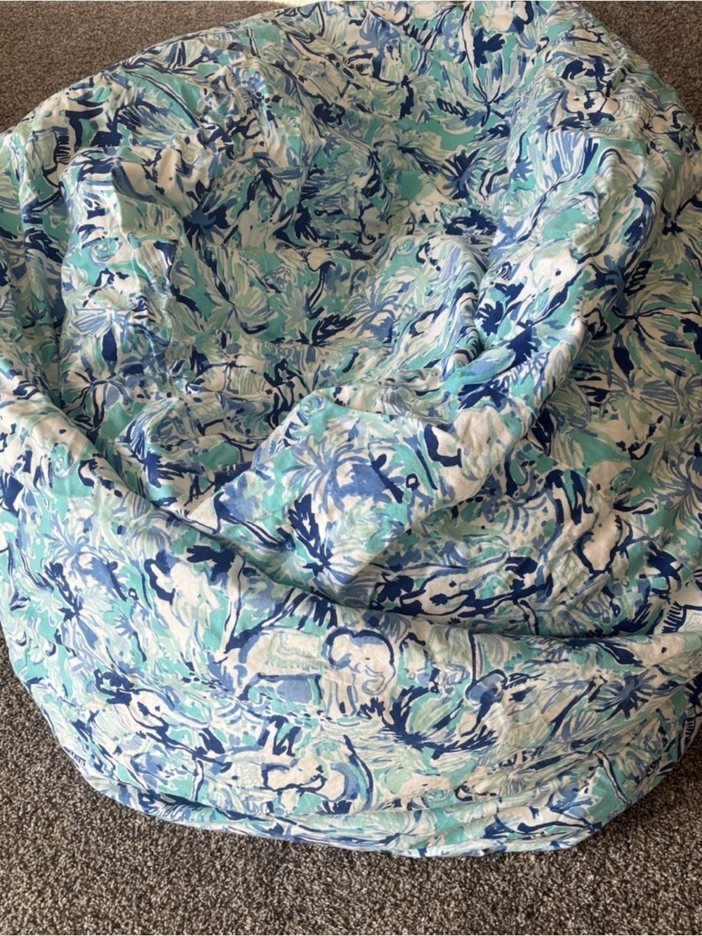 RARE Pottery Barn Kids x Lilly Pulitzer Blue and White Elephant Beanbag